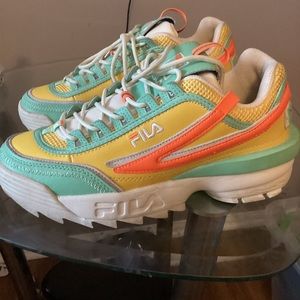 Mint green yellow and neon orange Fila Sneakers size 10